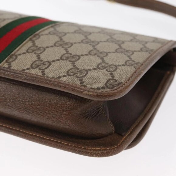 GUCCI GG Supreme Web Sherry Line Shoulder Bag PVC Beige Gold Auth 155593 - Picture 5 of 16
